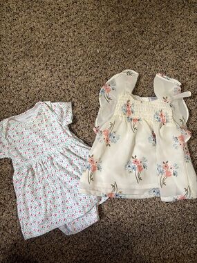 Carter's Floral Cream Sleeveless Top and Pink & Blue Casual Onesie Dress